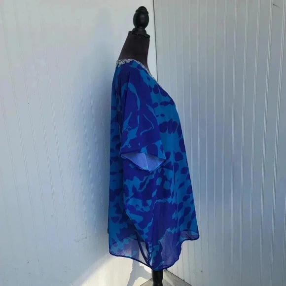 Natural Impression Sheer Caftan Beaded Rhinestone Coverup Swim Dress Blue OS - Picture 4 of 11